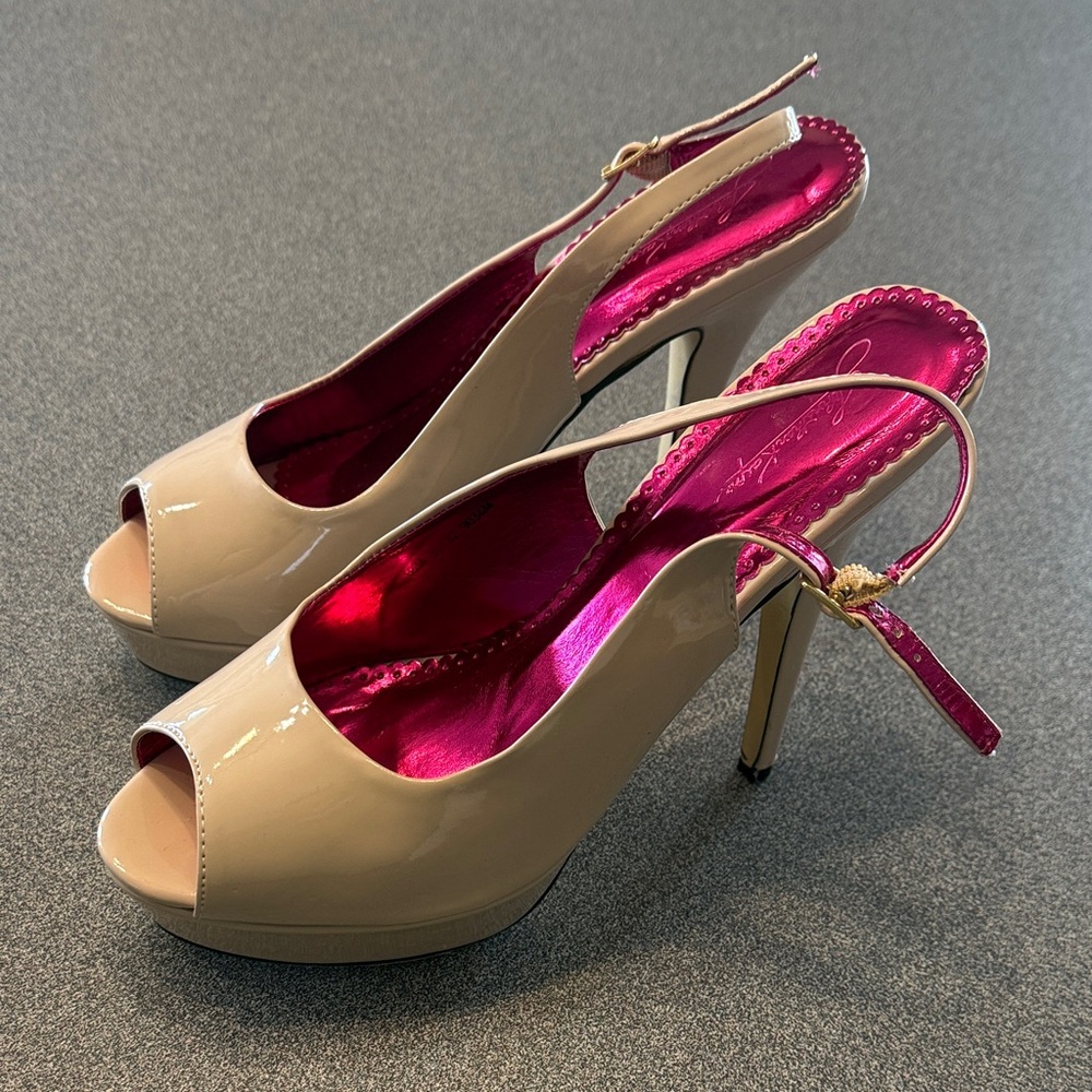 Jessica Simpson Beige and Pink Peep-Toe Heels - Picture 4 of 6
